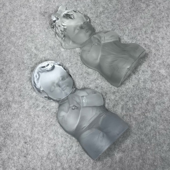 VTG Viking Glass Hand Made Praying Boy Girl 6" Frosted Crystal Bookends Figurine - Picture 7 of 13